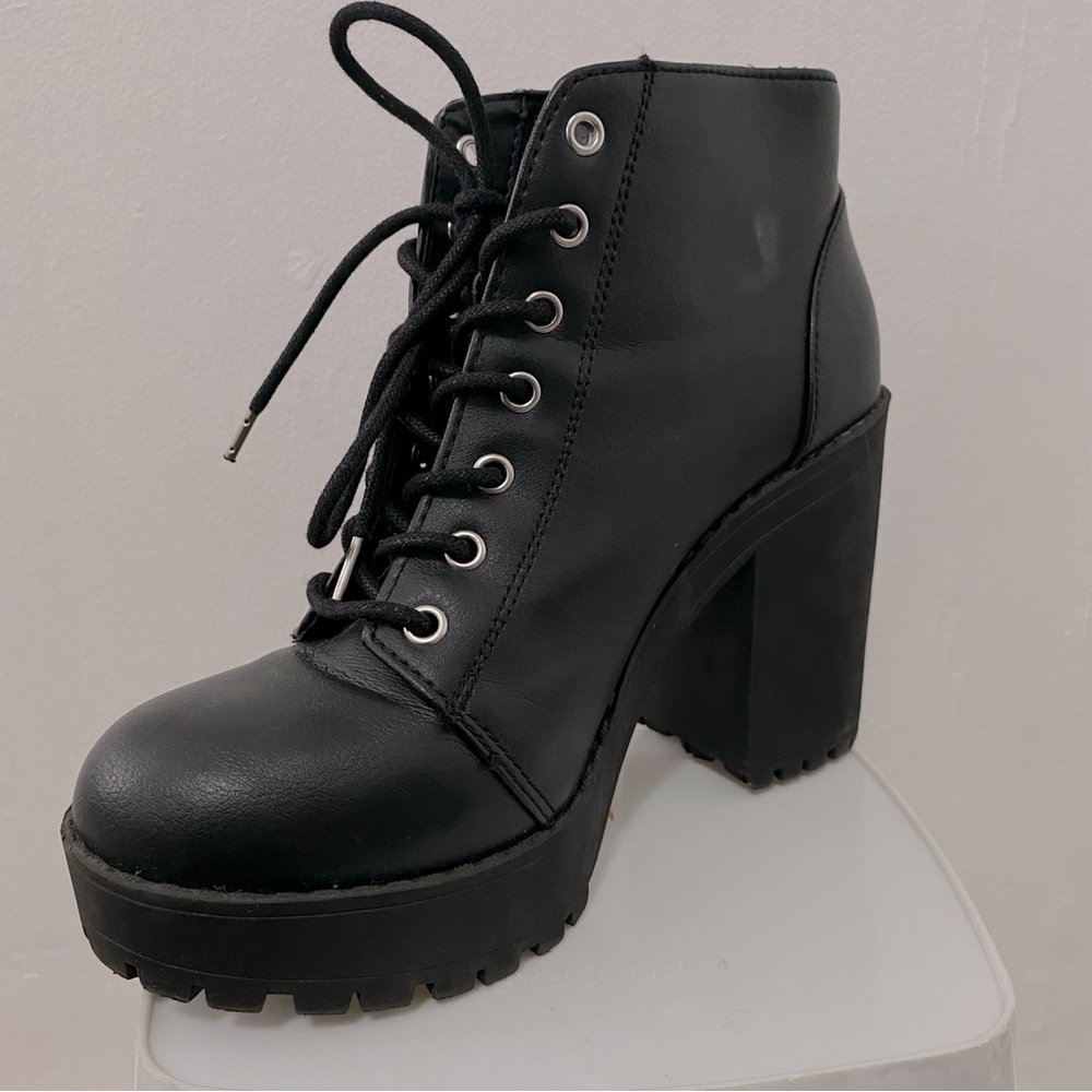 Divided Black Chunky Heel Lace-Up Ankle Boots Size 6